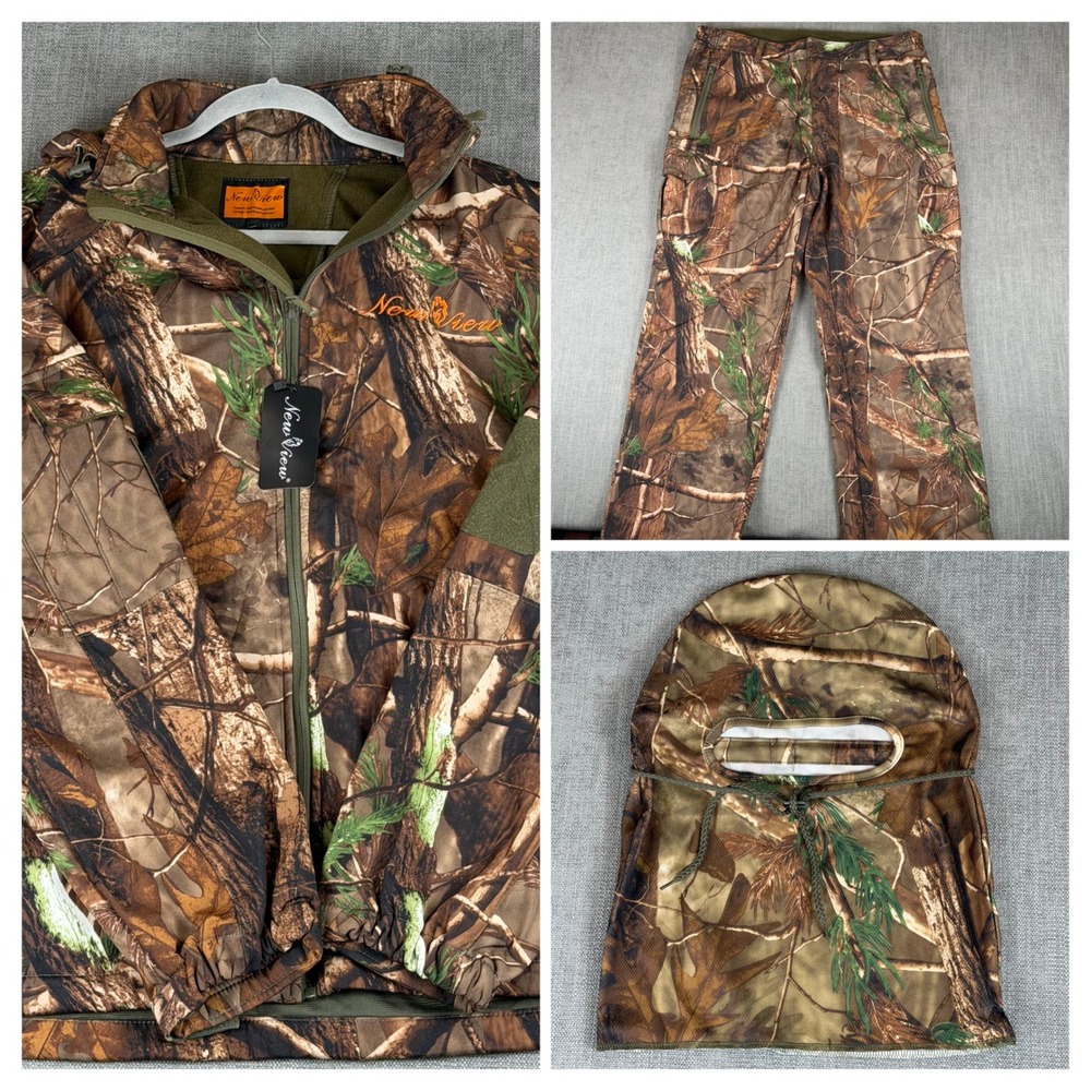 New View Mens Camo Hunting Suit Jacket Pants Mask Set Fleece Lined XL New